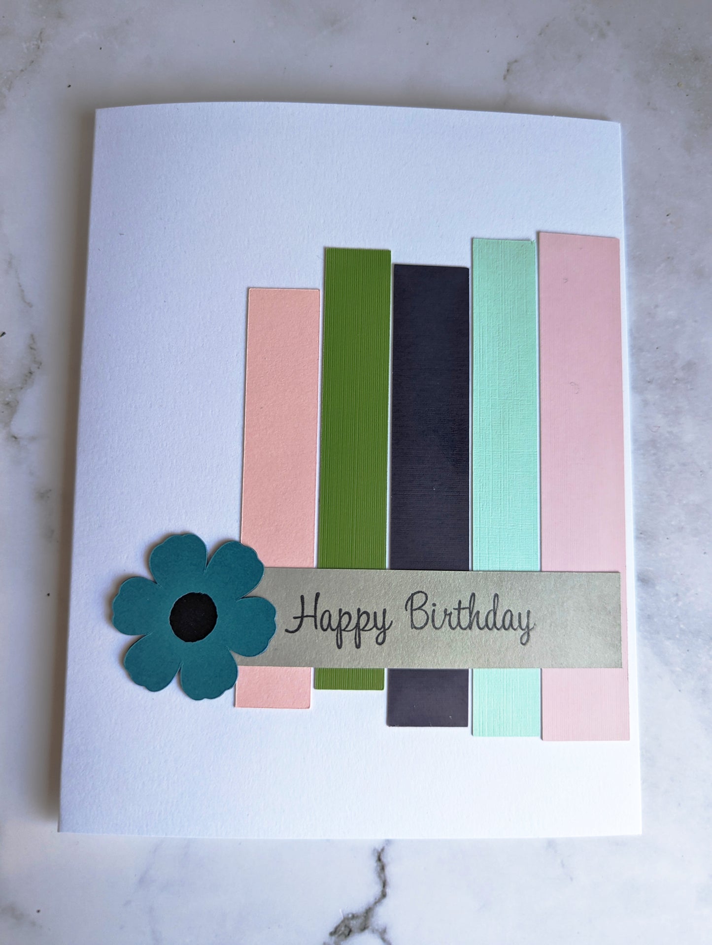 Striped Birthday Card - Multi coloured with flower