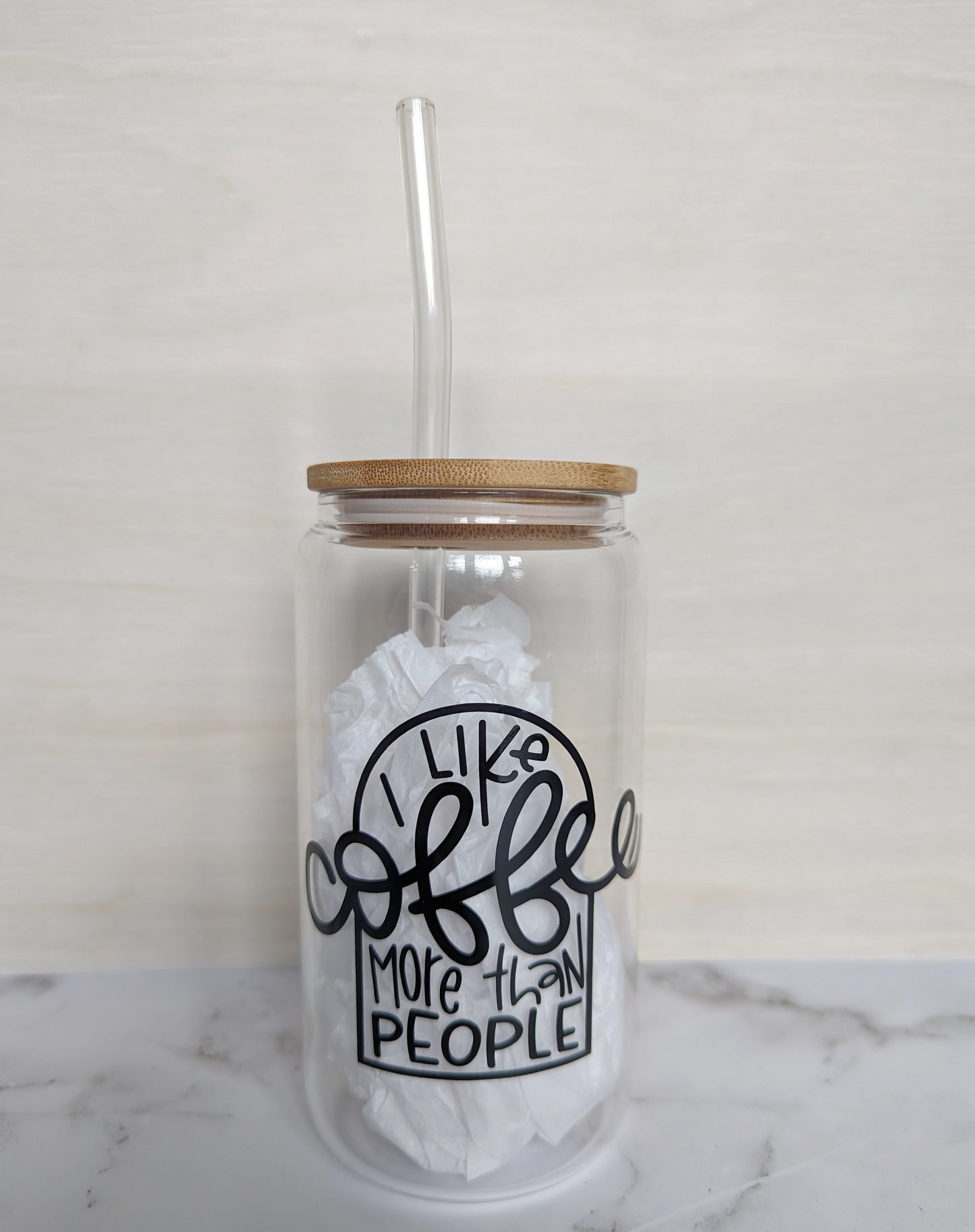 Coffee tumbler with Coffee Phrase - I like coffee more than people