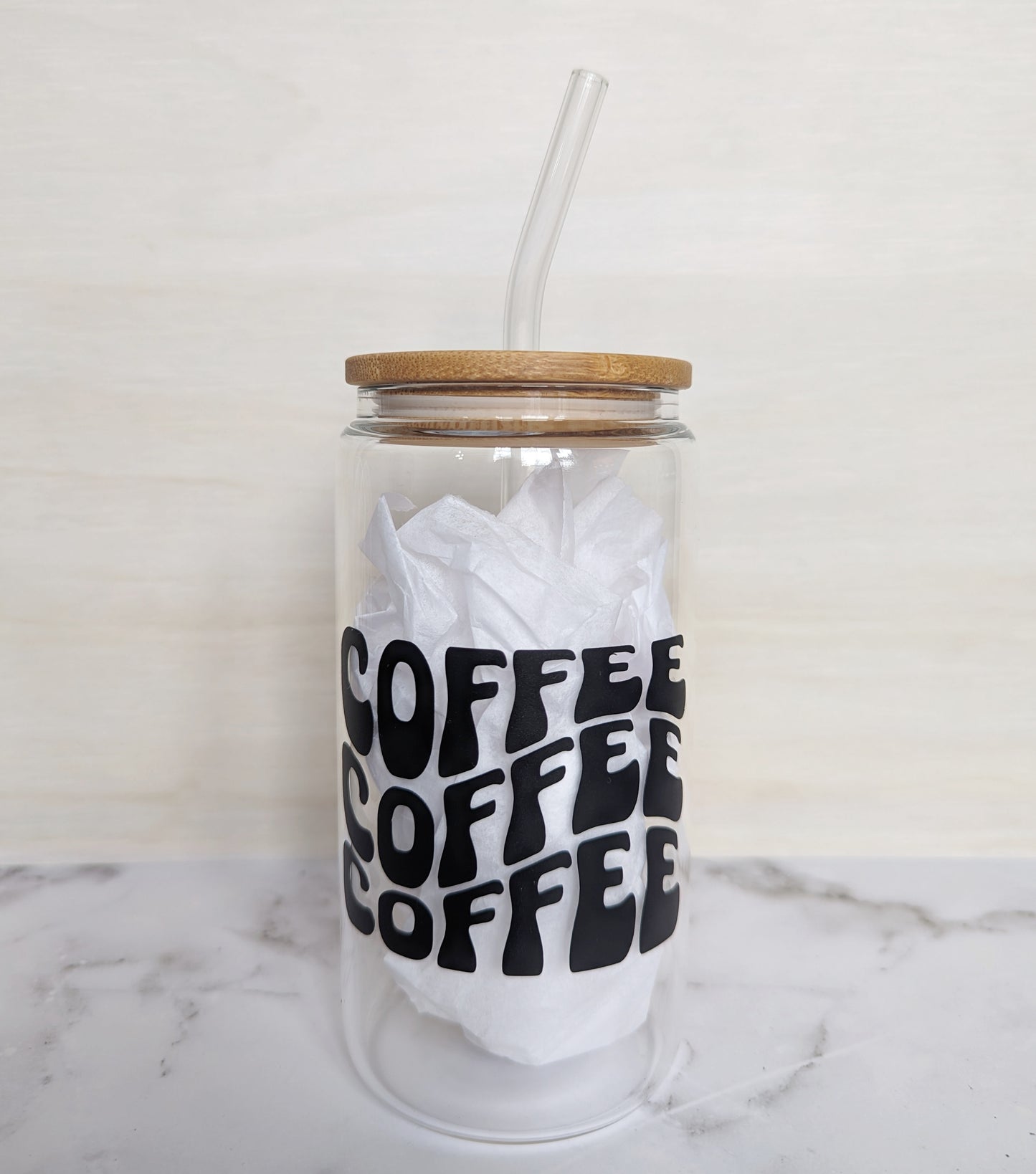 Coffee tumbler with Coffee wording - wavy coffee