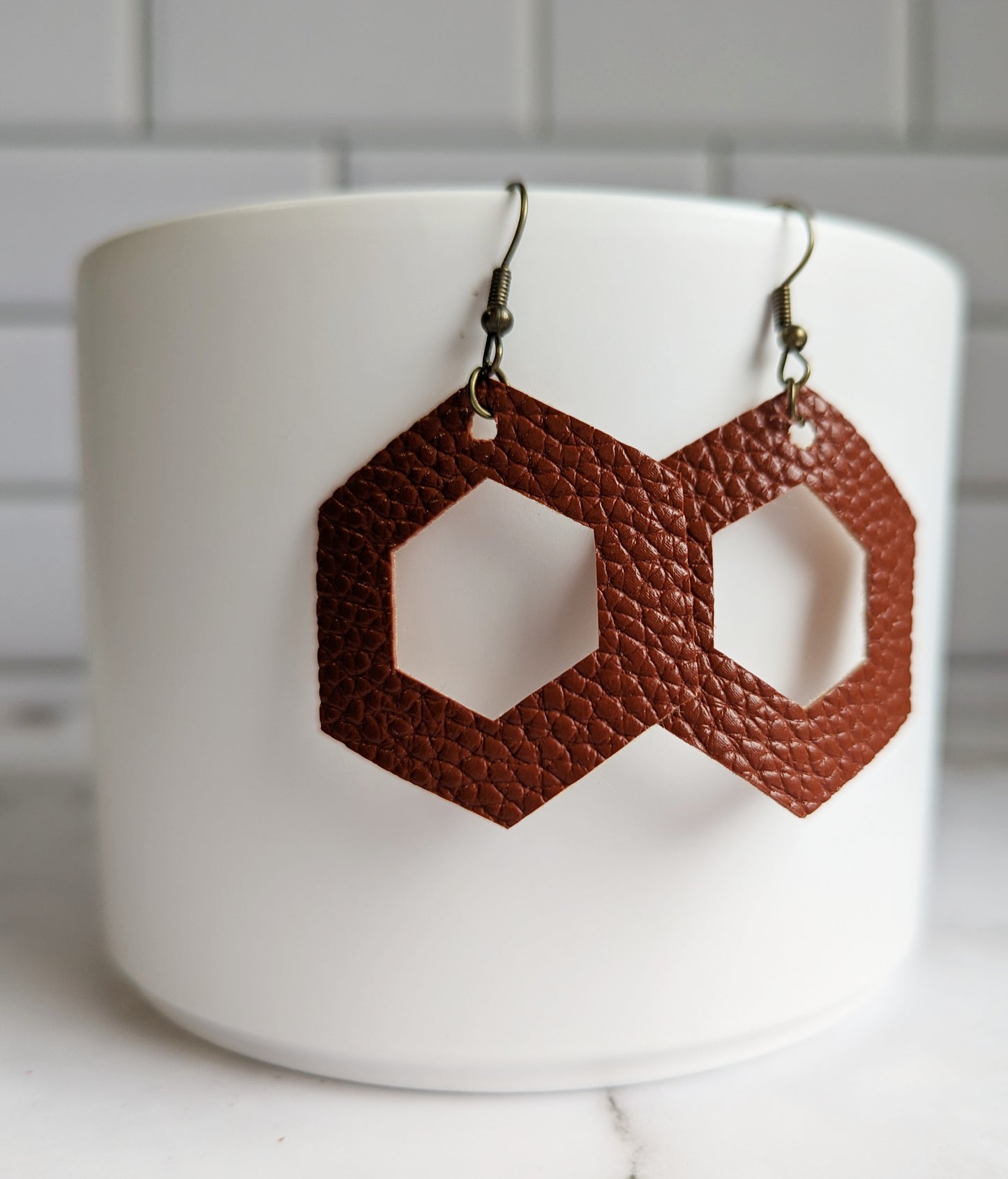 Hexagon Faux Leather Earrings