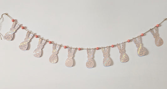 Bunny Banner with peach wooden beads