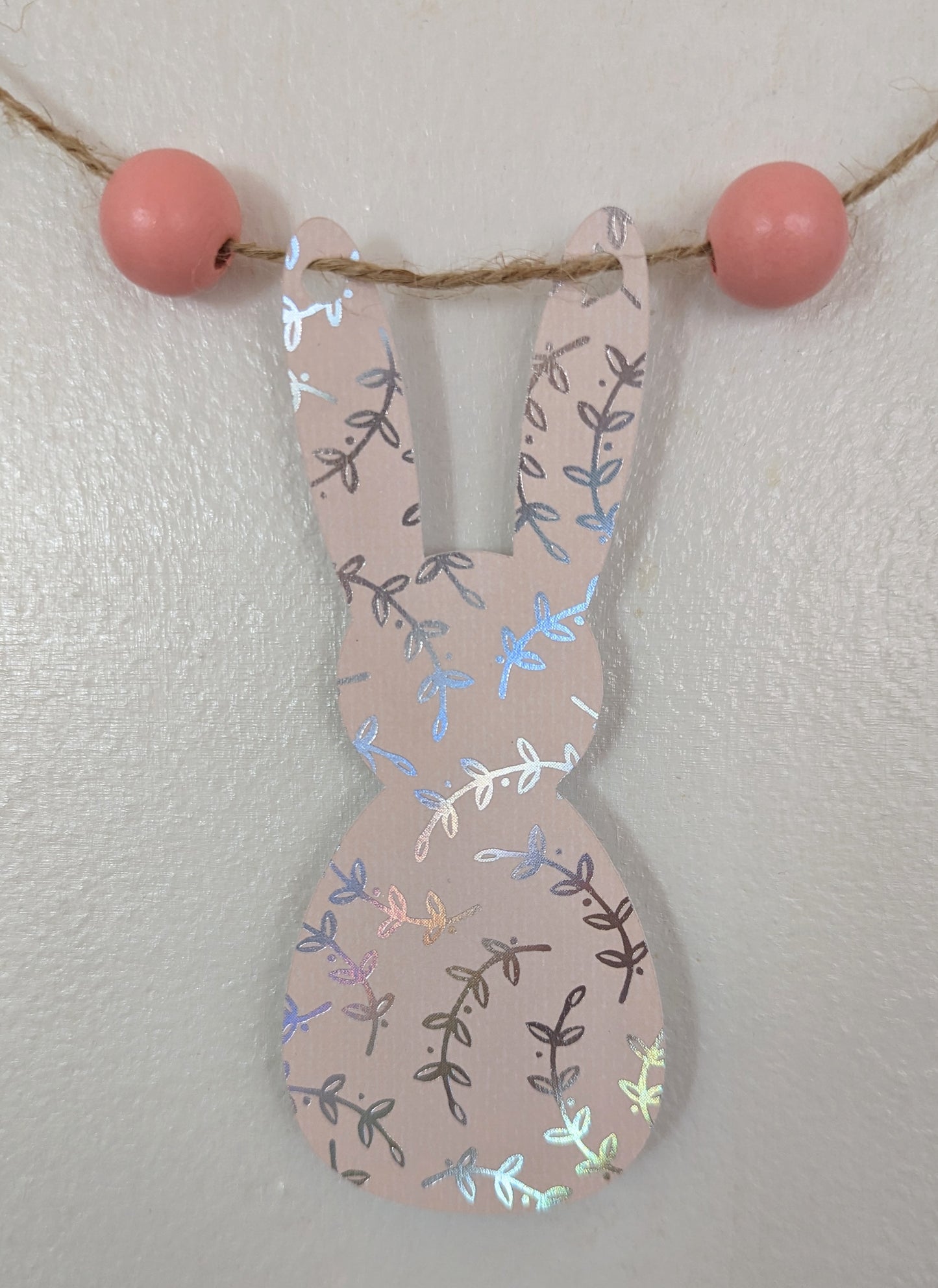 Bunny Banner with peach wooden beads